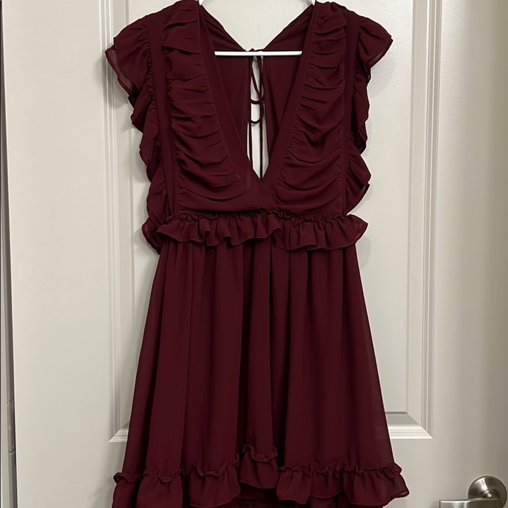 burgundy sheer backless boutique dress